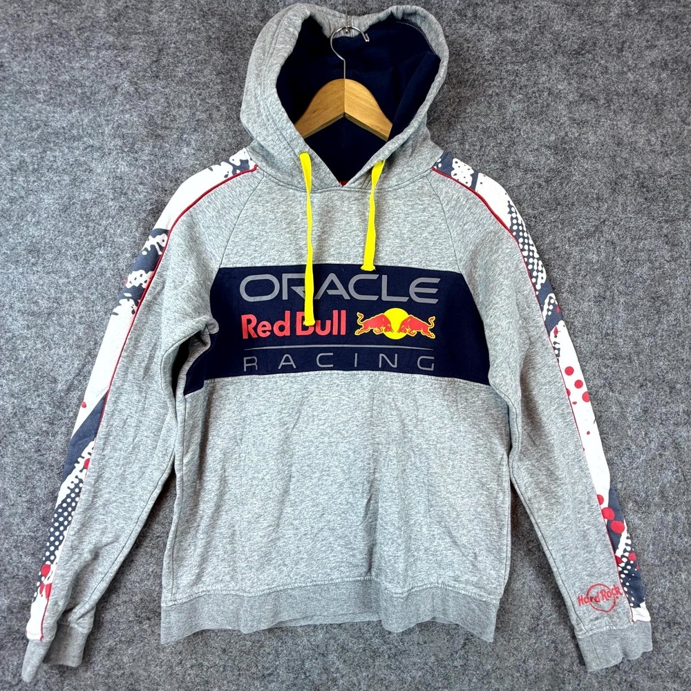 Oracle Red Bull Racing Hoodie Unisex Gray Small Hard Rock F1 Fleece Lined Cotton